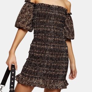 Topshop leopard off the shoulder mini dress
